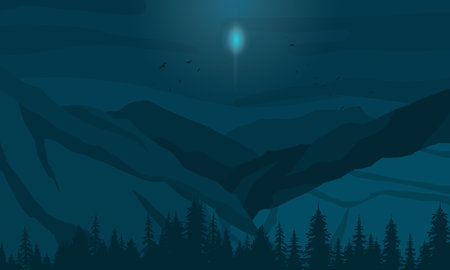 Silhouette of mountain views at nightのイラスト素材