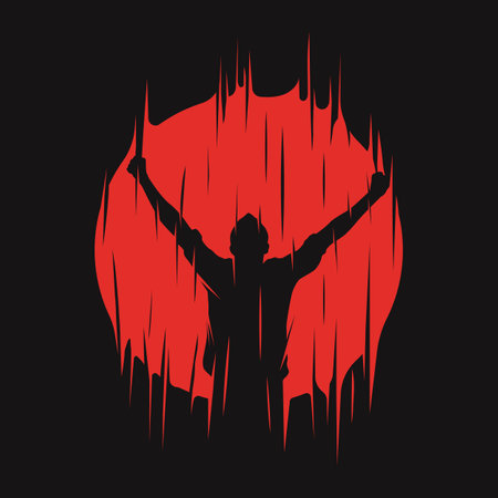 Design of human clenching fist with hand abstract moon background suitable for t-shirt design. People character abstract silhouette logoのイラスト素材