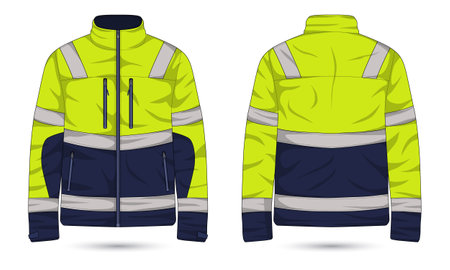 Hi Vis jacket template front and back view. Hi Vis work jacket mockupのイラスト素材