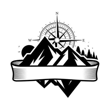 Mountain and compass adventure badge logoのイラスト素材