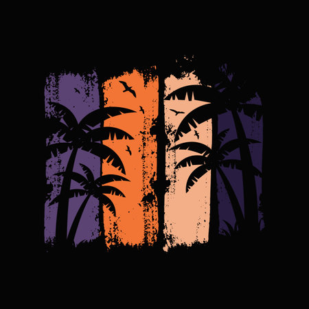Coconut tree silhouette design with beach scene suitable for t-shirt designのイラスト素材