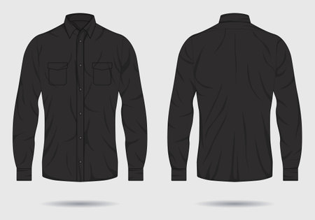 Formal long sleeve button up shirt template front and back viewのイラスト素材