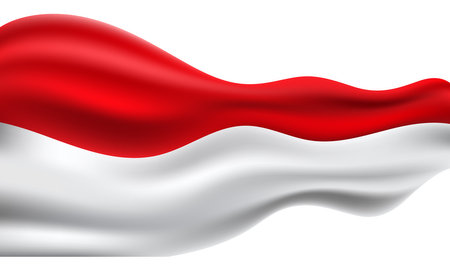 Realistic Indonesian flag flyingのイラスト素材