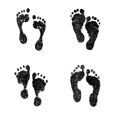 Collection of different grunge style human footprints. Vector illustrationのイラスト素材