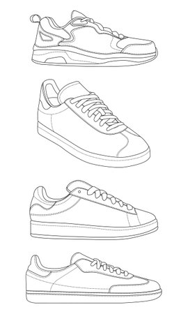 Collection of different sneaker outline illustrationsのイラスト素材