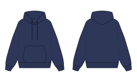 Navy Blue Hoodie Front and Back Viewのイラスト素材