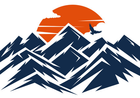 Illustration of mountains at sunset with eagle flyingのイラスト素材