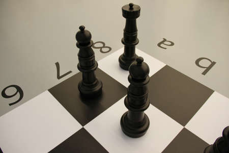 Several black and white chess piecesの写真素材