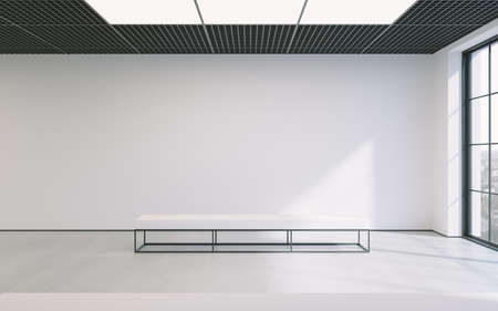 Modern empty minimalistic interior of exhibition with clean walls. Loft design, Art gallery or museum. 3d renderingの写真素材