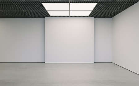 Modern empty minimalistic interior of exhibition with clean walls. Loft design, Art gallery or museum. 3d renderingの写真素材