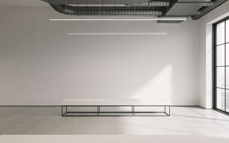 Modern empty minimalistic interior of exhibition with clean walls. Loft design, Art gallery or museum. 3d renderingの写真素材