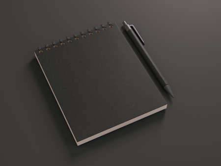 Set of black mockup elements on black backgnound. 3d renderの写真素材