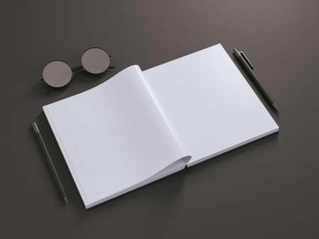Set of black mockup elements on black backgnound. 3d renderの写真素材