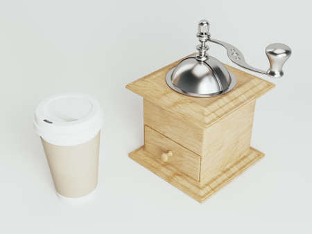 Takeaway cup with coffee mill mock up for identity branding.の写真素材
