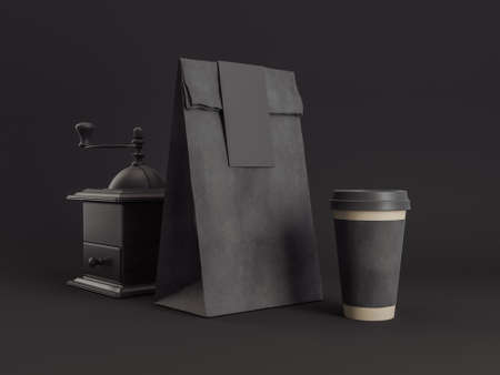 Takeaway cup with coffee mill mock up for identity branding.の写真素材