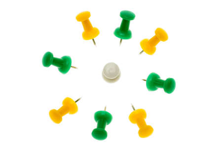 Colored pins for attachment of securities at officeの写真素材