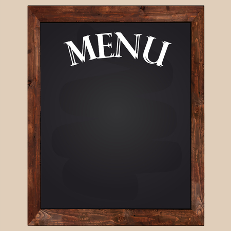 the menu is written in chalk on a black background with wooden frameのイラスト素材