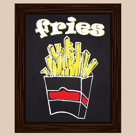 French fries on a black background in the packageのイラスト素材