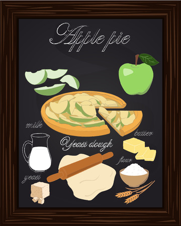 beautiful apple pie and ingredients drawn in chalkのイラスト素材