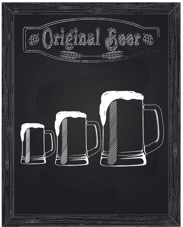Three sizes of beer mugs drawn in chalkのイラスト素材