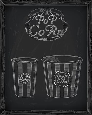 Beautiful big and small striped carton popcorn box drawn in chalkのイラスト素材