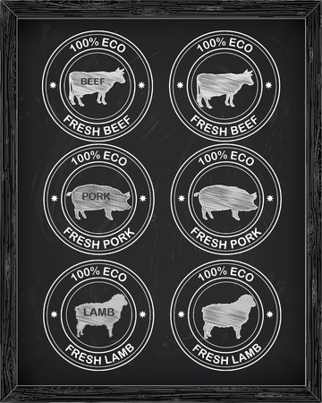 butchering beef  icon, pork, lamb drawn in chalkのイラスト素材