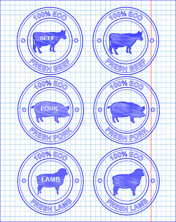 butchering beef  icon, pork, lamb drawn in penのイラスト素材