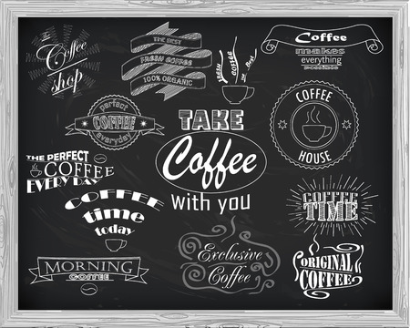 beautiful signboard coffee with inscriptions drawn in chalkのイラスト素材