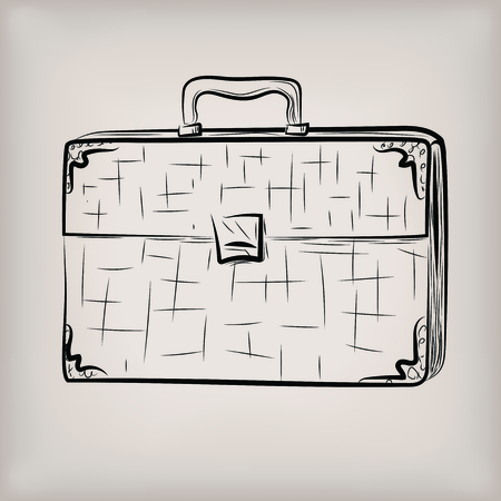 Bag portfolio briefcase, brief-case diplomat leather retro design stylish  men male business work attache case. Vector closeup square beautiful line art illustration sign front view beige backgroundのイラスト素材
