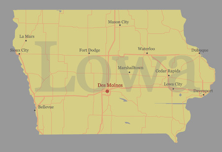 Lowa accurate vector exact detailed State Map with Community Assistance and Activates Icons Original pastel Illustration. United States of Americaのイラスト素材