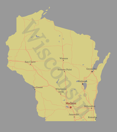 Wisconsin accurate vector exact detailed State Map with Community Assistance and Activates Icons Original pastel Illustration. United States of America
のイラスト素材