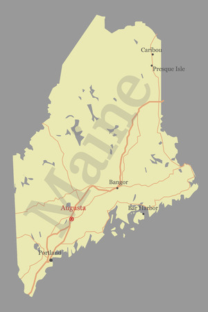 Maine detailed exact detailed vector State Map with Community Assistance and Activates Icons Original pastel yellow Illustration with main roads. United States of Americaのイラスト素材