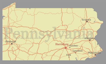 Pennsylvania vector accurate high detailed State Map with Community Assistance and Activates Icons Original pastel Illustrationのイラスト素材