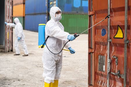 Disinfecting of storage container to prevent COVID-19の写真素材