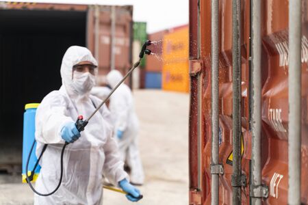 Disinfecting of storage container to prevent COVID-19の写真素材