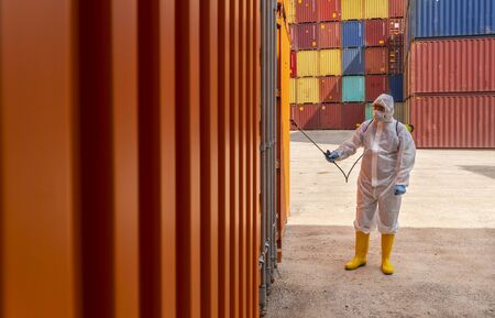 Disinfecting of storage container to prevent COVID-19の写真素材