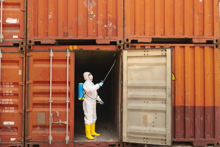 Disinfecting of storage container to prevent COVID-19の写真素材