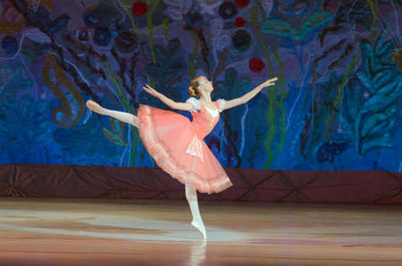 DNIPRO, UKRAINE - JUNE 26, 2016: Sofia Gatylo, age 15 years old, performs This eternal ballet tale at State Opera and Ballet Theatre.のeditorial素材