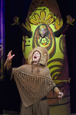 DNIPROPETROVSK, UKRAINE - SEPTEMBER 26, 2015: Members of the Dnipropetrovsk Municipal Youth Theatre VERIM perform Why the hare is sleeping with his eyes openのeditorial素材