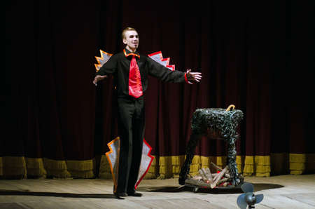 DNIPROPETROVSK, UKRAINE - DECEMBER 19: Members of the Dnipropetrovsk State Russian Drama Theatre perform PUSS IN BOOTS on December 19, 2014 in Dnipropetrovsk, Ukraineのeditorial素材