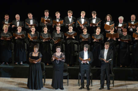 DNIPROPETROVSK, UKRAINE - APRIL 26, 2016: Members of the Choir of the State Opera and Ballet Theatre perform Mozart's REQUIEM.のeditorial素材