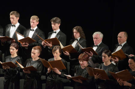 DNIPROPETROVSK, UKRAINE - APRIL 26, 2016: Members of the Choir of the State Opera and Ballet Theatre perform Mozart's REQUIEM.のeditorial素材