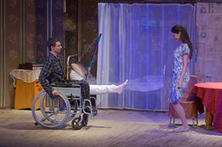 DNIPRO, UKRAINE - OCTOBER 16, 2016: My profession - Signore of high society  performed by members of the Dnipro Youth Theatre VERIM!.のeditorial素材