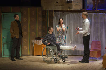 DNIPRO, UKRAINE - OCTOBER 16, 2016: My profession - Signore of high society  performed by members of the Dnipro Youth Theatre VERIM!.のeditorial素材