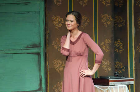 DNIPRO, UKRAINE - OCTOBER 16, 2016: My profession - Signore of high society  performed by members of the Dnipro Youth Theatre VERIM!.のeditorial素材