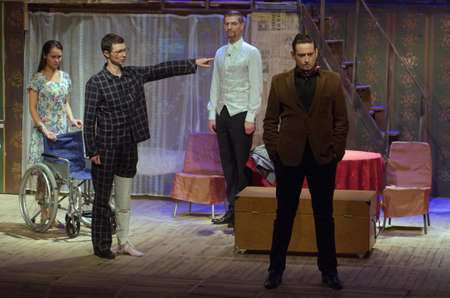 DNIPRO, UKRAINE - OCTOBER 16, 2016: My profession - Signore of high society  performed by members of the Dnipro Youth Theatre VERIM!.のeditorial素材