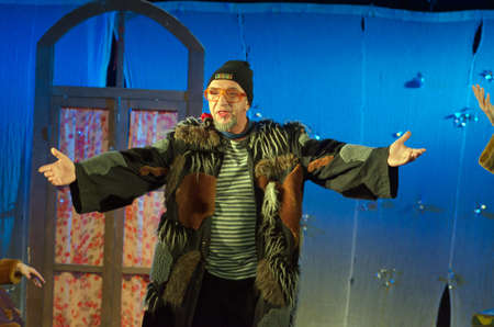 DNIPRO, UKRAINE - OCTOBER 29, 2016: History Philotheus cat performed by members of the Dnipro Youth Theatre Small Stage.のeditorial素材