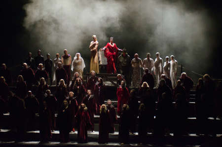 DNIPRO, UKRAINE - JUNE  17, 2016: Members of the Dnipropetrovsk State Opera and Ballet Theatre perform Carmina Burana.のeditorial素材