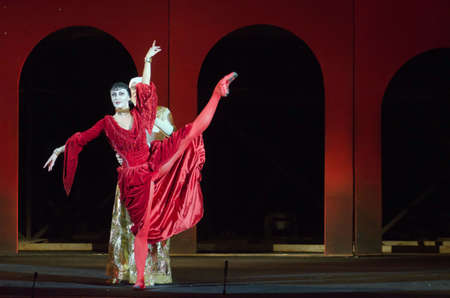 DNIPRO, UKRAINE - JUNE  17, 2016: Members of the Dnipropetrovsk State Opera and Ballet Theatre perform Carmina Burana.のeditorial素材