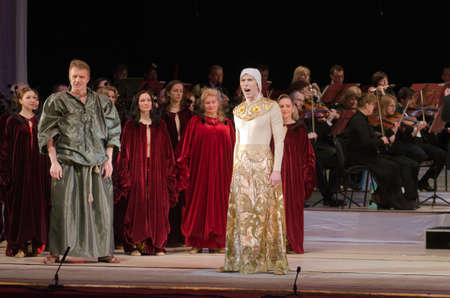 DNIPROPETROVSK, UKRAINE - APRIL 1, 2016: Members of the Dnepropetrovsk State Opera and Ballet Theatre perform One lives on two stages.のeditorial素材